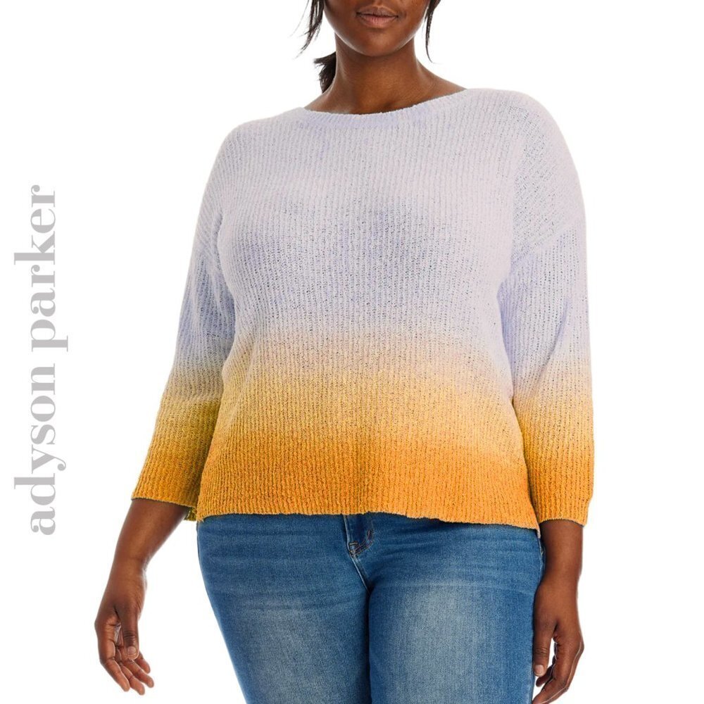 NWT ADYSON PARKER Plus 3/4 Sleeve Ombre Dip Dye Soft Cotton Blend Knit Sweater